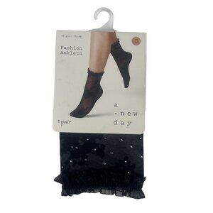A New Day Fashion Anklets Socks Womens OS Black New Sheer Rhinestones Lace